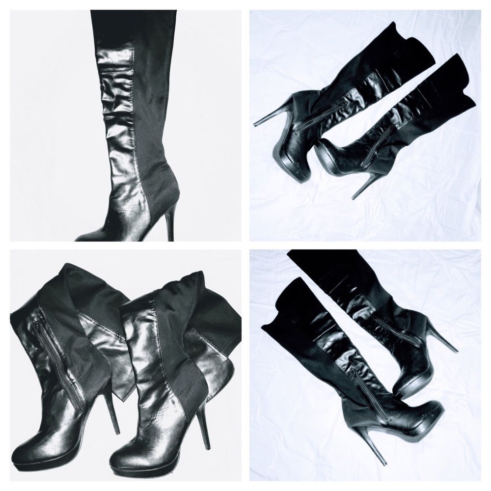 High top nylon stretchy back tight fit heel boots